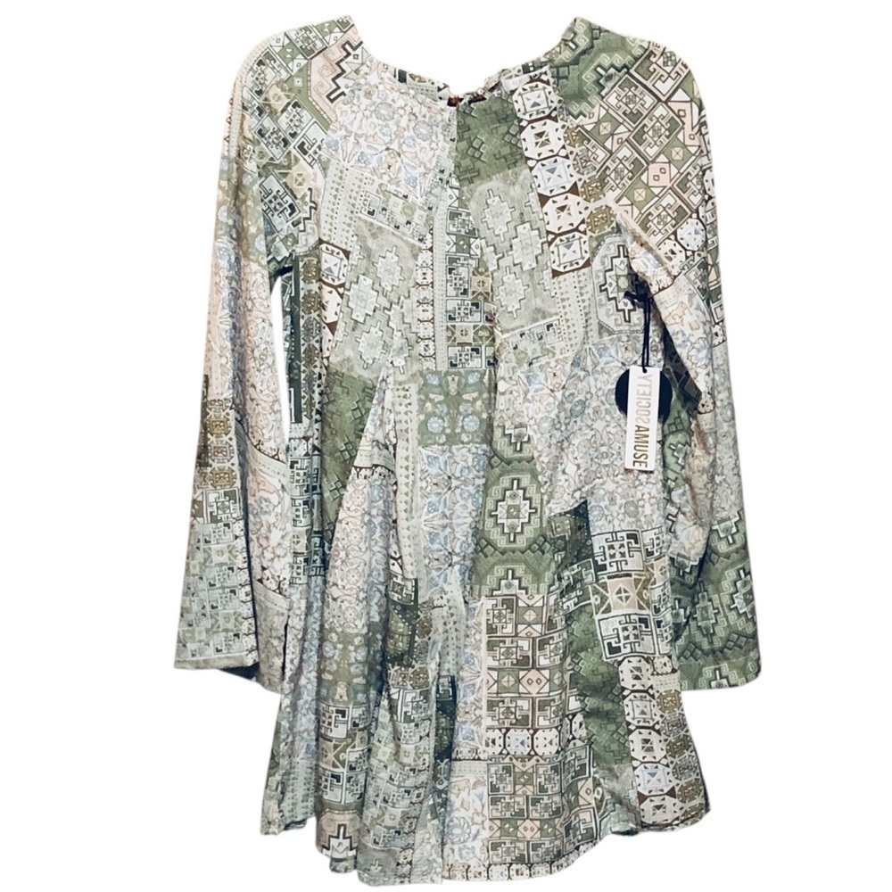 Amuse Society Beach Vida Bling Bambara Long Bell Sleeve Tie Back Reveal Dress XS